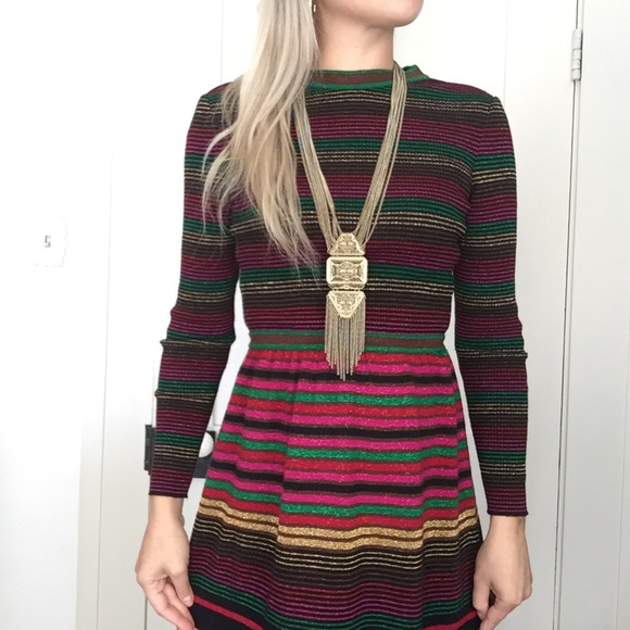 ❤️SOLD ❤️Vintage Maxie Dress Striped FittedMetalli - Picture 2 of 8